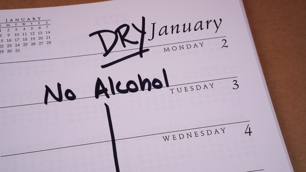 Calendar marked to indicate that January is Dry January.