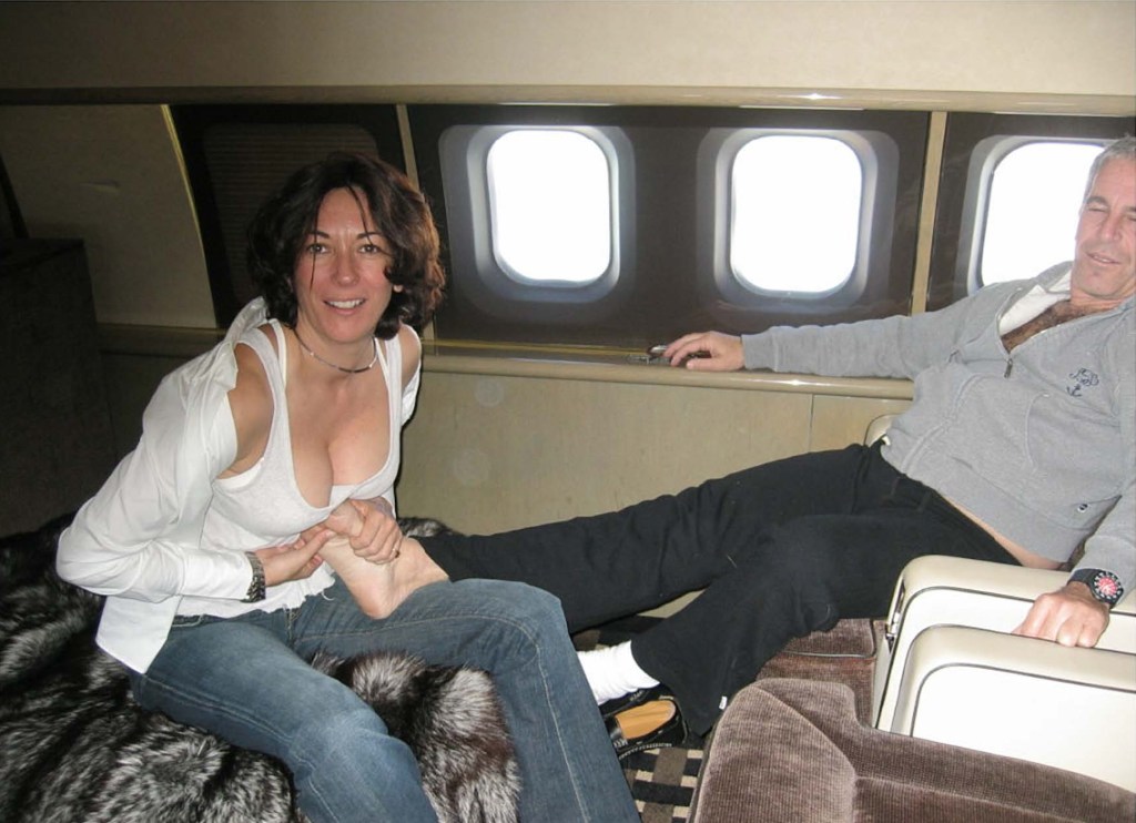 Ghislaine Maxwell rubbing Jeffrey Epstein's foot