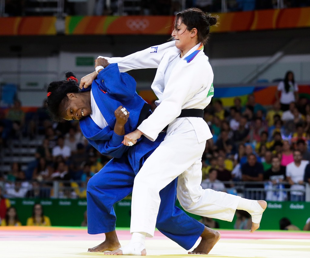 Israel's Yarden Gerbi competes against Cuba's Maricet Espinosa during the women's 63-kg judo competition at at the 2016 Summer Olympics in Rio de Janeiro, Brazil, Tuesday, Aug. 9, 2016.  