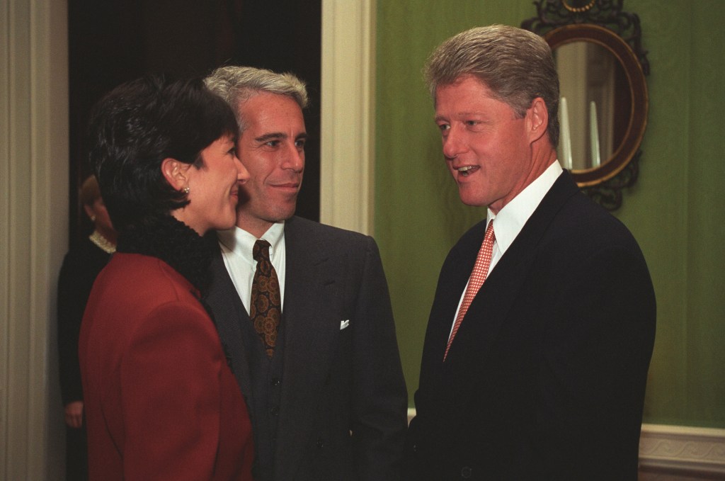 Ghislaine Maxwell, Jeffrey Epstein and Bill Clinton, talking