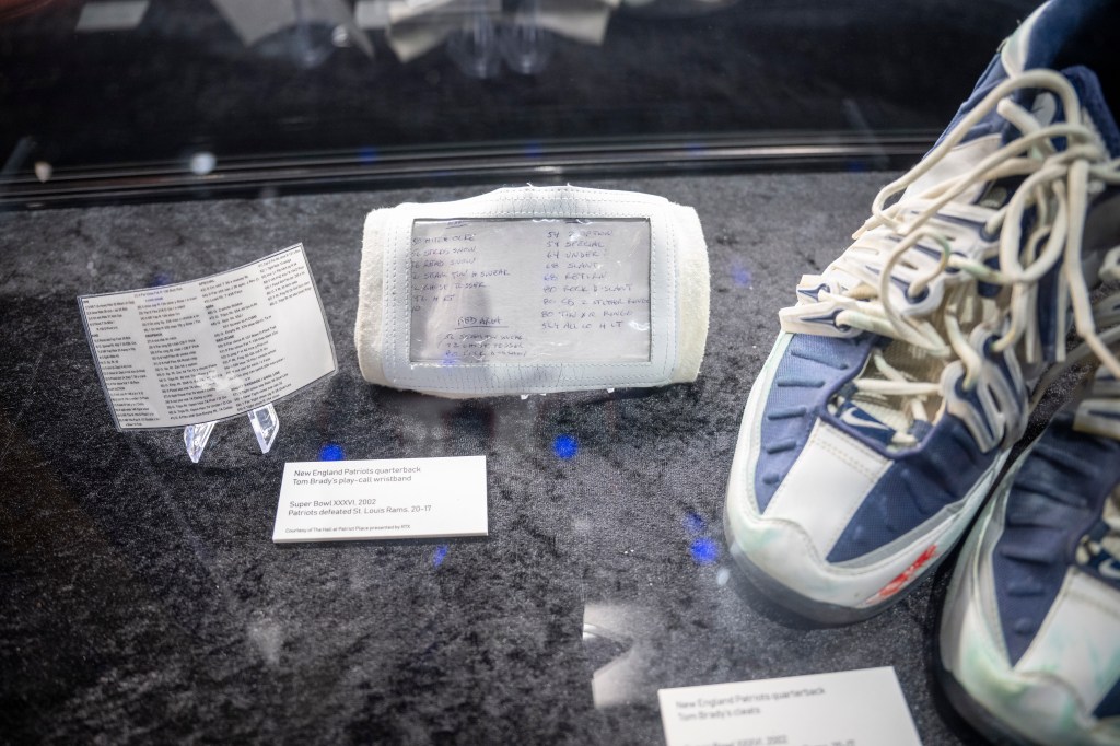 Tom Brady's wristband and cleats from Super Bowl 36.