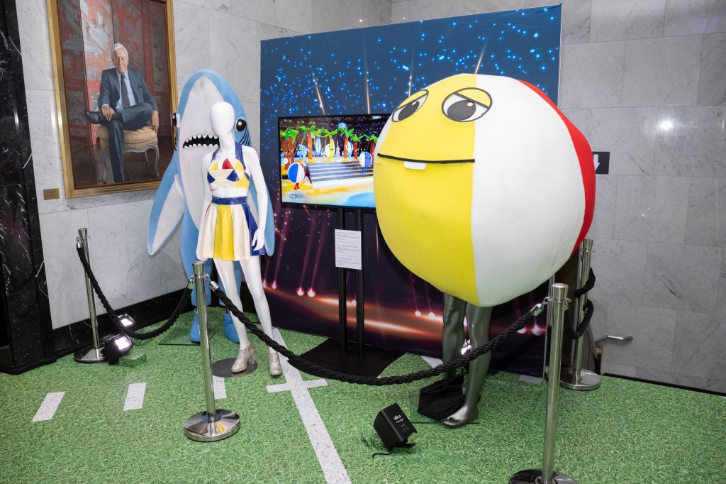 Katy Perry's wardrobe and 'beach ball' and 'shark' costumes from the Super Bowl XLIX halftime show.