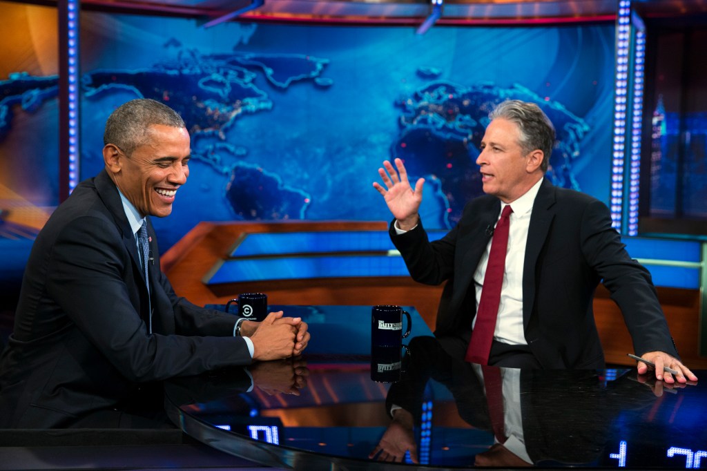 Jon Stewart with Barack Obama. 