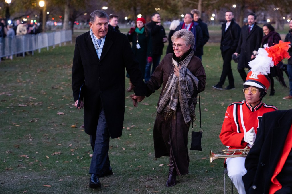 Christmas tree lighting ceremony at the U.S. Capitol, featuring Sen. Joe Manchin and his wife Gayle, in front of a 63-foot Norway spruce.