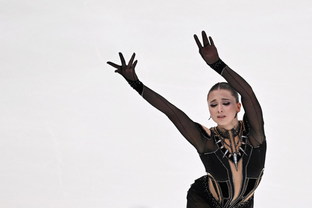 Figure skater Kamila Valieva competes in a tournament at the Megasport arena.