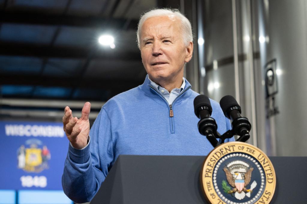 US President Joe Biden speaks about his Investing in America and Bipartisan Infrastructure plans at Earth Rider Brewery in Superior, Wisconsin, on January 25, 2024.