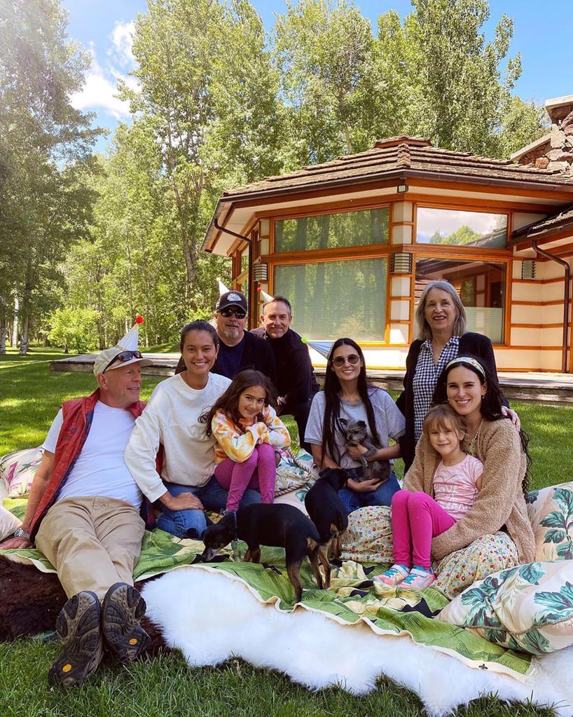 Bruce Willis and wife Emma Heming with Demi Moore and Rumer. 