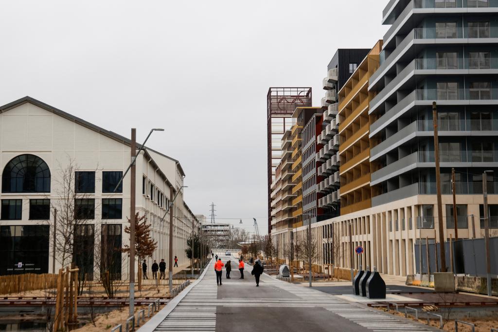 A view of buildings at the Paris 2024 Olympic village. 