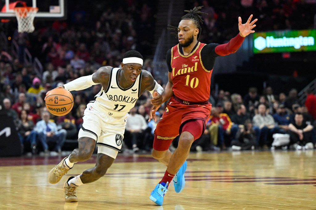 Dennis Schroder drives on Darius Garland during the Nets' 120-101 win over the Cavaliers.