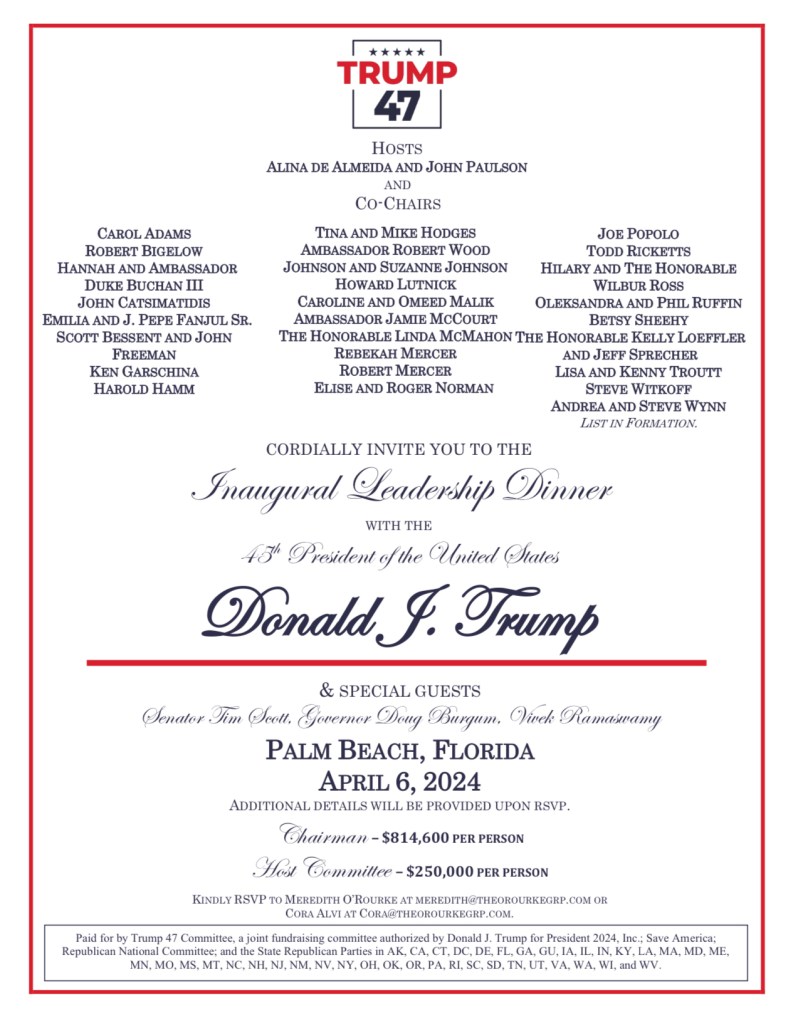 To join President Trump's table for dinner, attendees are paying as much as $814,600 per person.