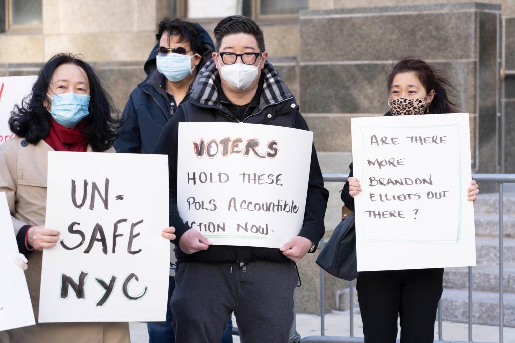 Anti Violence rally at criminal court before the appearence of Brandon Elliot who attacked an asian woman. 