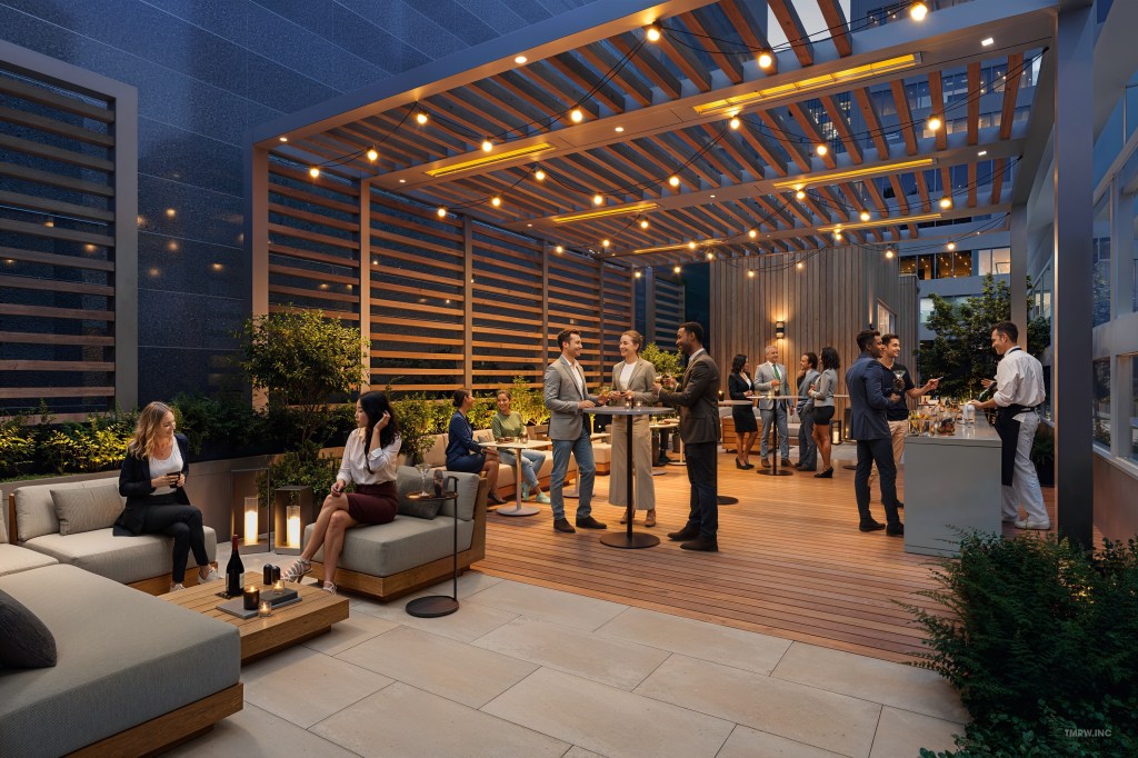 An outdoor roof deck on the fourth-floor at 590 Madison Avenue. 