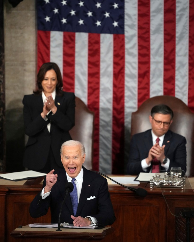 President Joe Biden delivers the State of the Union address to a joint session of Congress at the U.S. Capitol, Thursday March 7, 2024.