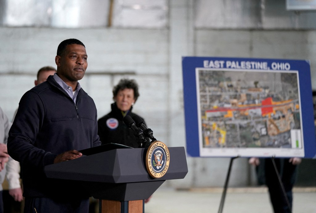 Administrator Michael Regan of the Environmental Protection Agency spoke after the fiery derailment of the Norfolk Southern train.
