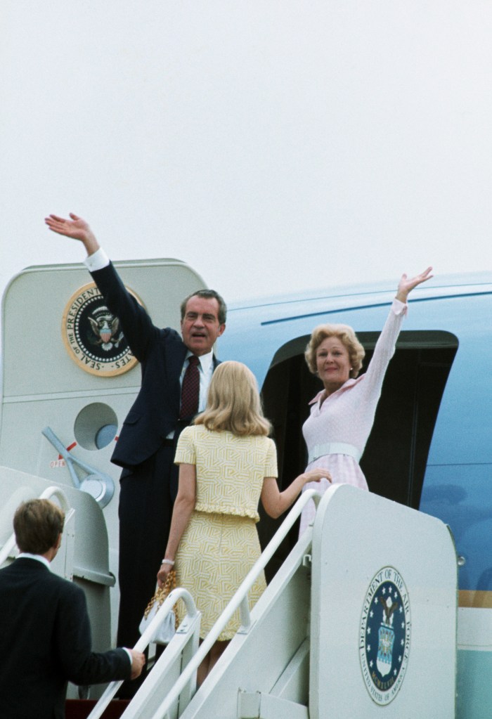 The Nixon family board Air Force One for their flight to California following the President's resignation in Aug. 1974.