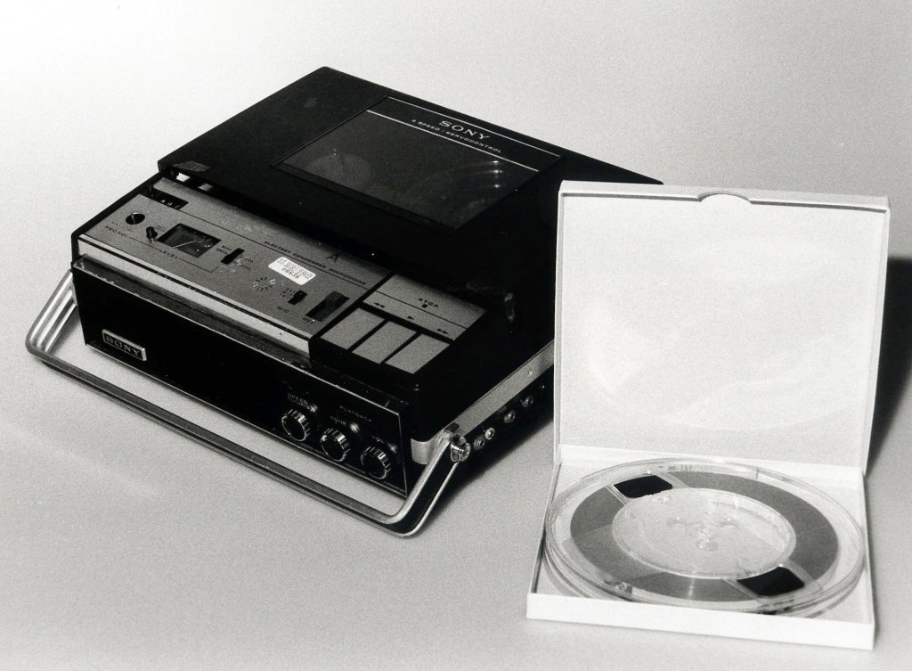 The original White House tape and tape recorder — a Sony TC-800B model. 