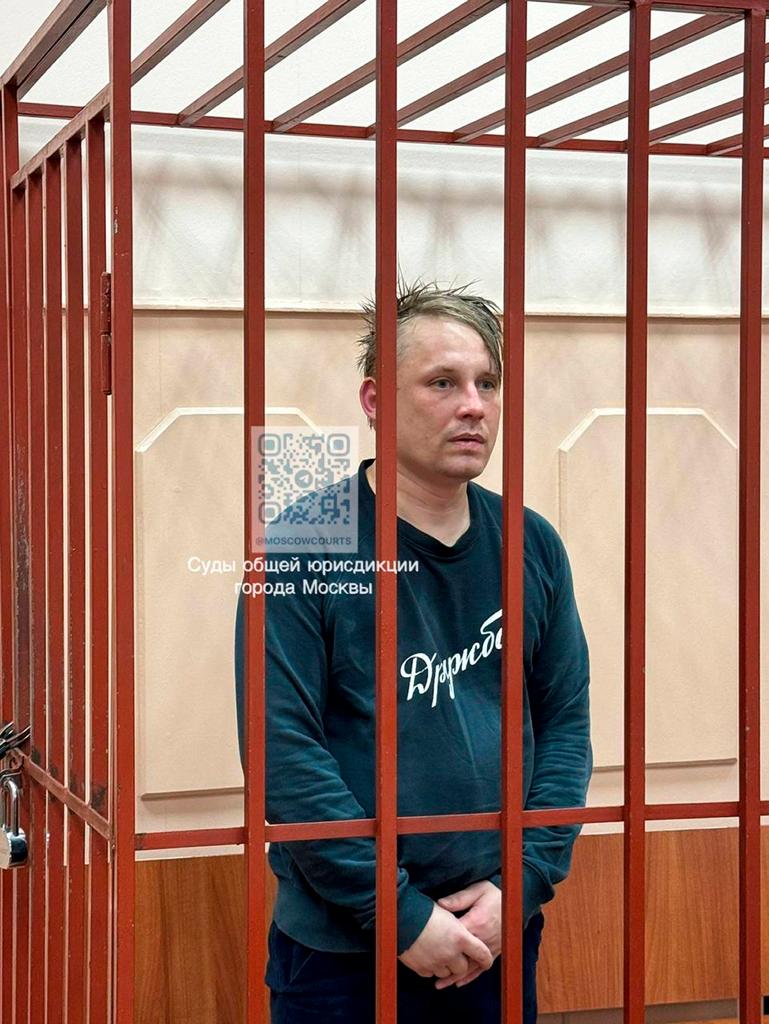 Russian journalist Konstantin Gabov attends a court hearing in Moscow on April 27, 2024.