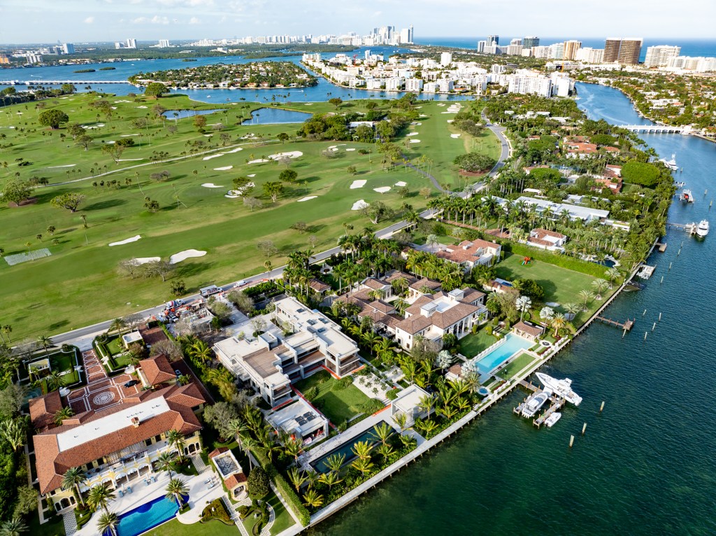 A general view of the man made island enclave in Miami which holds only 41 residential homes. 