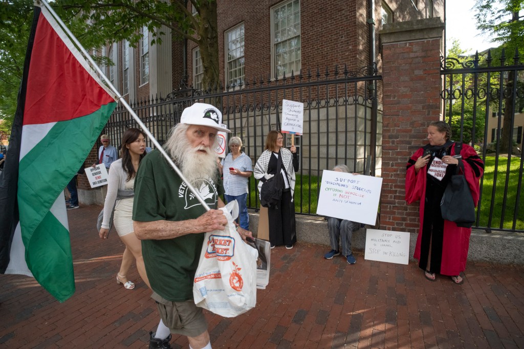 Pro-Palestinian demonstrators protest outside Harvard Yard