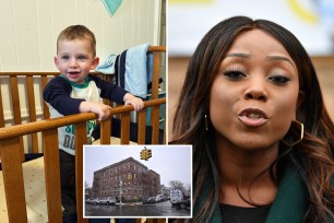 Binyomin Kuravsky in his crib, Midwood apartment where the one-year-old died from scorching steam from a faulty radiator, close-up of Councilwoman Farah Louis