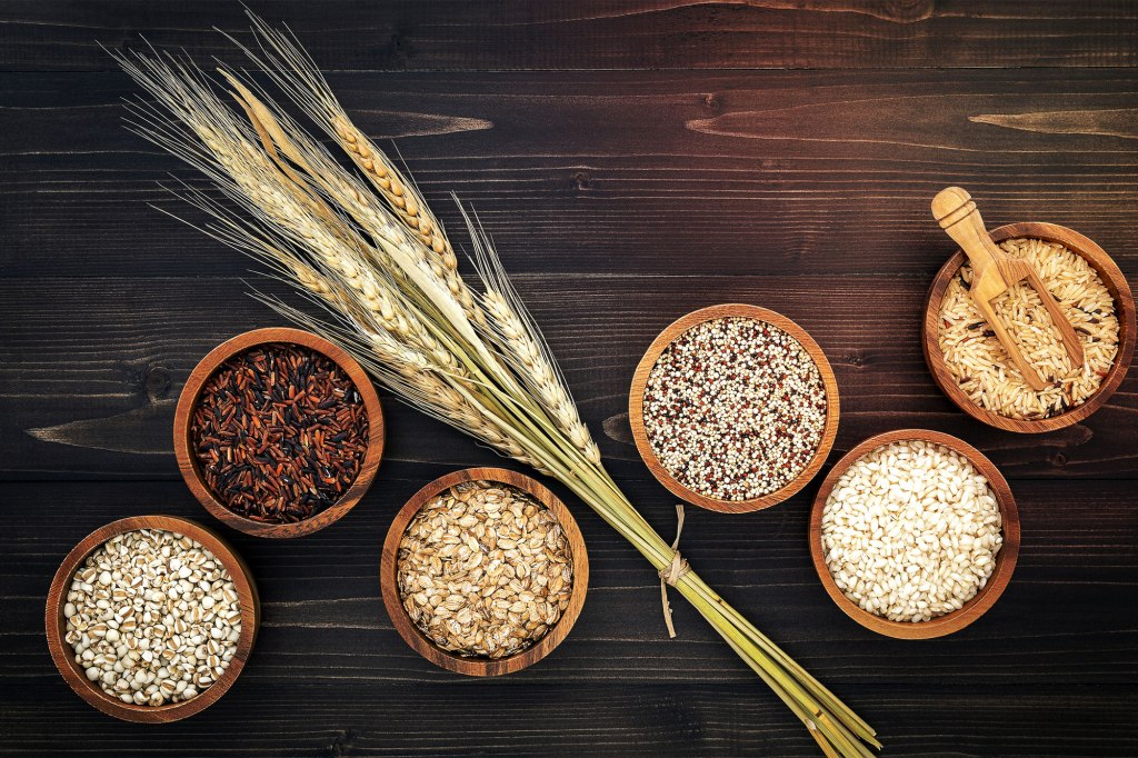 Ancient grains include millet, quinoa, farro, black barley, buckwheat, and chia seeds.