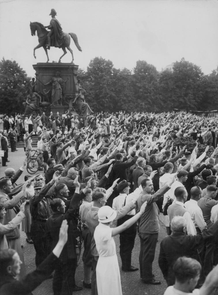 German students at a protest rally against the terms of the Treaty of Versailles, and supporting the Nazi Party 