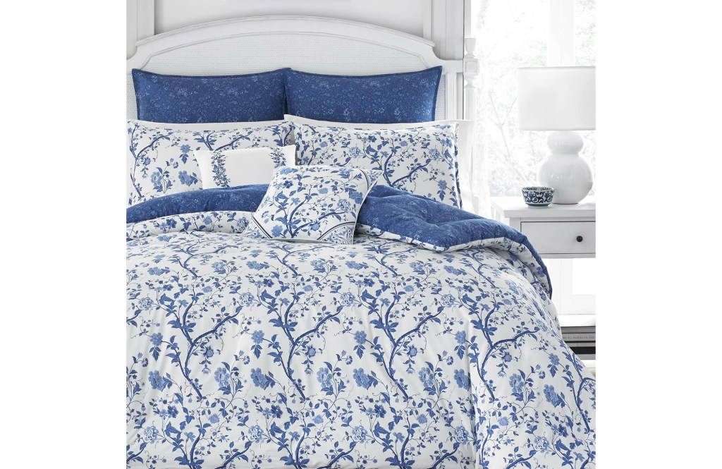 Laura Ashley Elise Navy Cotton Floral Comforter Bonus Set
