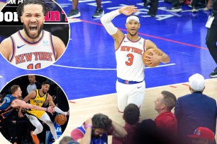 Josh Hart salutes the Philadelphia crowd after the Knicks win Game 6; Jalen Brunson on The Post's back page; Donte DiVincenzo and Tyrese Haliburton