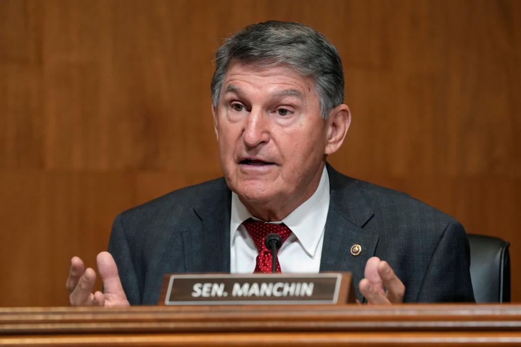 Sen. Joe Manchin, D-W.Va., questions Education Secretary Miguel Cardona during a Senate Appropriations Subcommittee on Labor, Health and Human Services, and Education, and Related Agencies hearing on Capitol Hill in Washington, Tuesday, April 30, 2024, to examine the 2025 budget for the Department of Education.