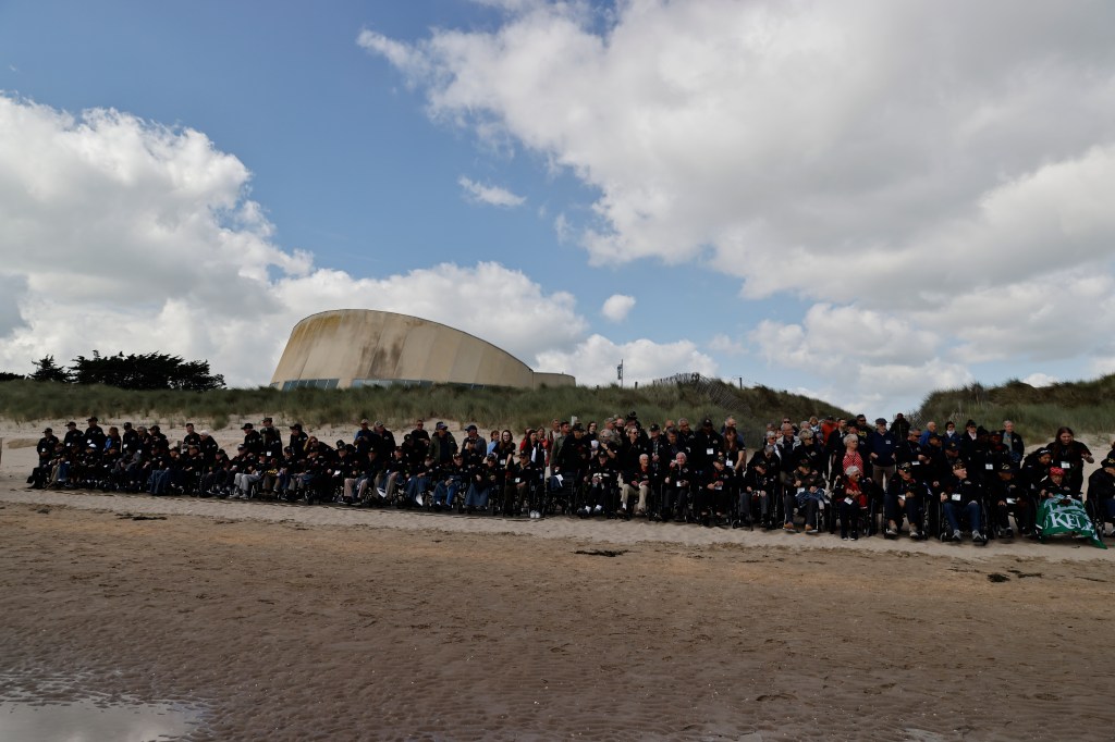 US war veterans attend a wreath-laying ceremony at Utah Beach, Wednesday, June 5, 2024 at Utah Beach, Normandy,.