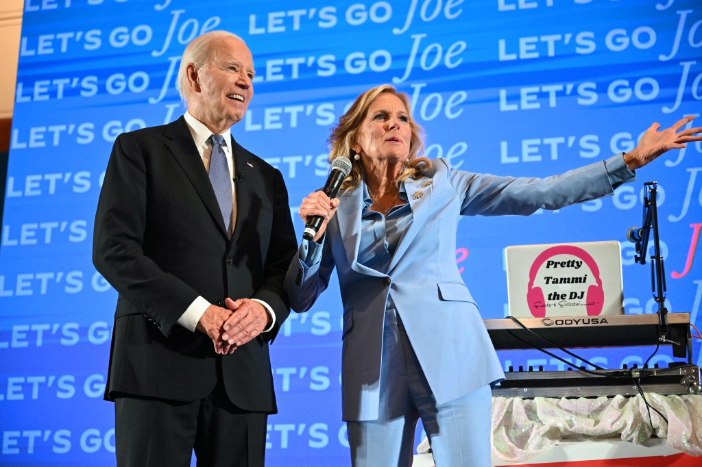 Biden and First Lady Jill Biden visit a Biden-Harris campaign debate watch party in Atlanta, Georgia, on June 27, 2024, after the debate.