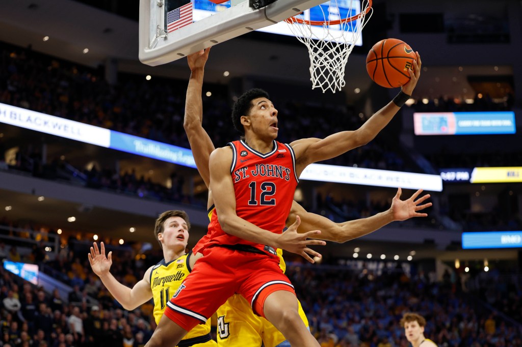 RJ Luis Jr. shoots against Marquette during the second half of an NCAA college basketball game Saturday, Feb. 10, 2024.