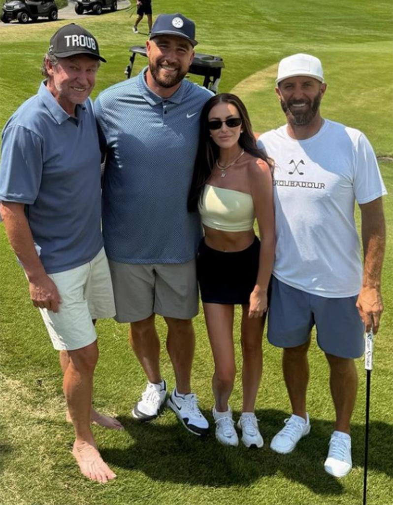 Paulina Gretzky and Dustin Johnson recently golfed with her father, Wayne Gretzky, and Chiefs tight end Travis Kelce.