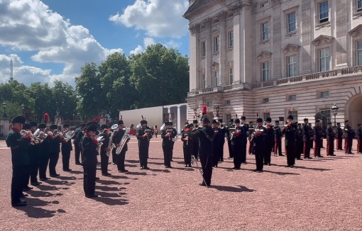 The royal guards outside of Buckingham Palace. 