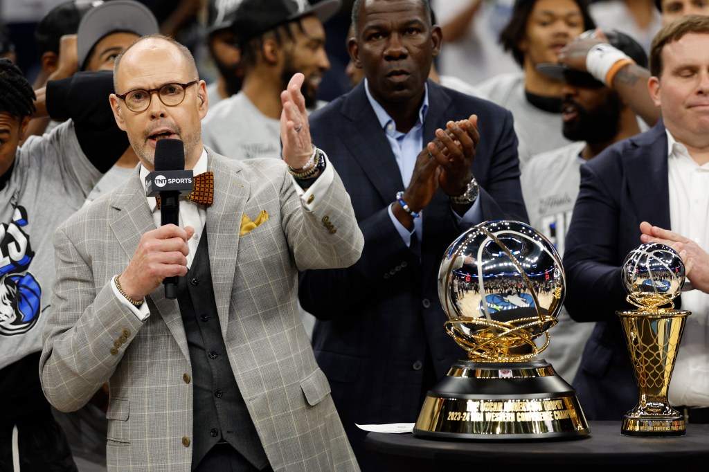 TNT's Ernie Johnson speaks after the Western Conference finals.