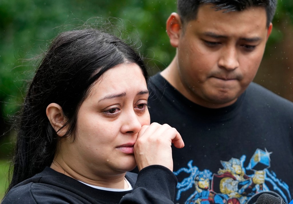 Haley Loredo cries as she identified her mother as one of the victims of Hurricane Beryl.