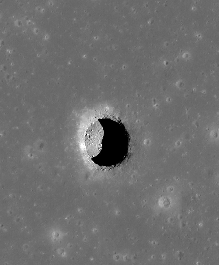 Mare Tranquillitatis pit on the moon, potential site for future base, captured by NASA's Lunar Reconnaissance Orbiter