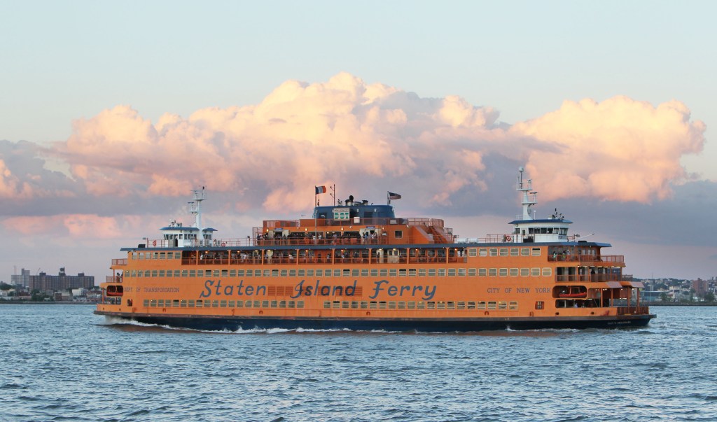 A  photo of the Staten Island Ferry in New York Harbor.