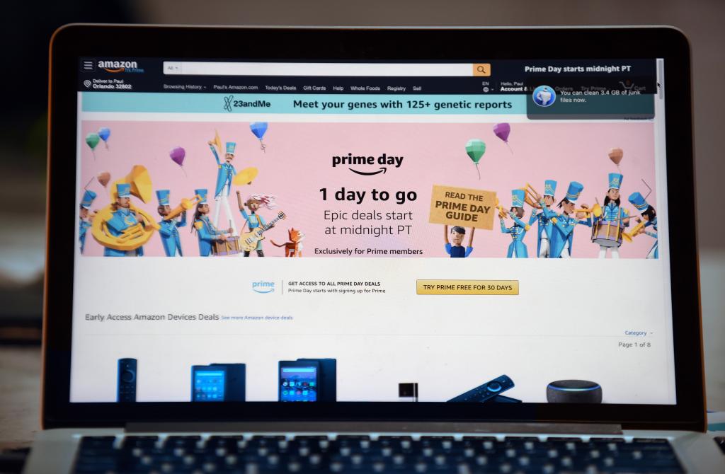 Computer screen displaying Amazon website during the annual Amazon Prime Day event in Orlando, Florida