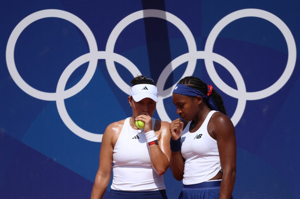 Jessica Pegula (left) and Coco Gauff during their Olympics doubles loss on July 31, 2024.