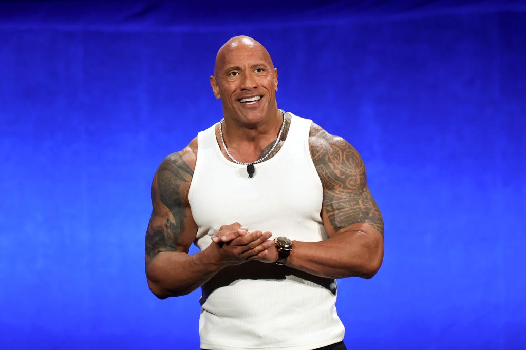 Dwayne Johnson speaking onstage at the Walt Disney Studios Presentation during CinemaCon 2024 at The Colosseum at Caesars Palace in Las Vegas, Nevada.