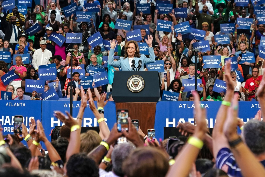 Harris delighted her supporters at a star-studded event.