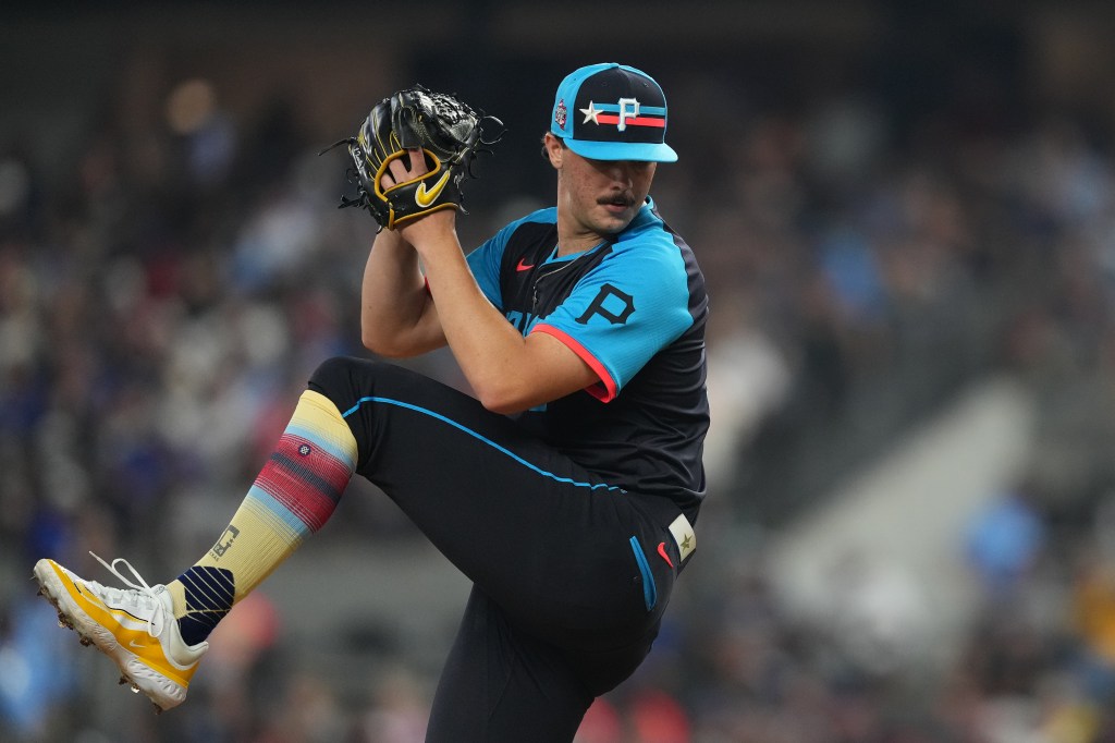 Paul Skenes of the Pittsburgh Pirates pitches in the first inning during the 94th MLB All-Star Game presented by Mastercard at Globe Life Field on July 16, 2024 in Arlington, Texas. 