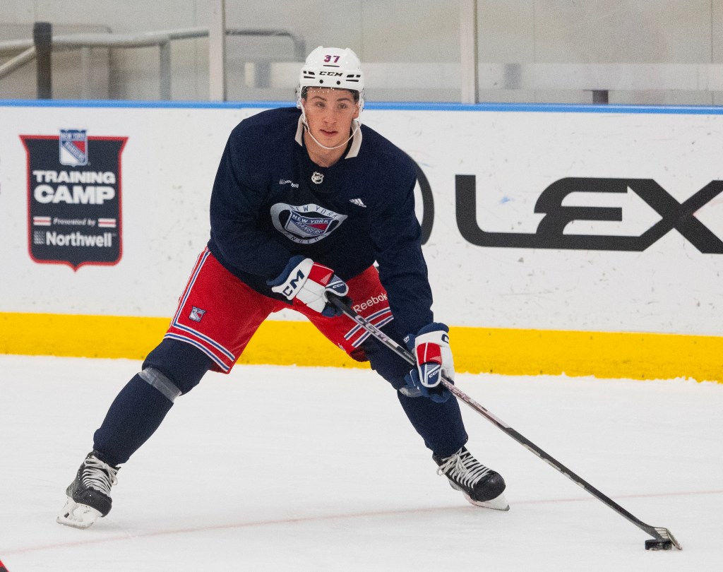 Rangers prospect Gabe Perreault #37, during a morning work-out at the Rangers practice facility in Tarrytown, New York.