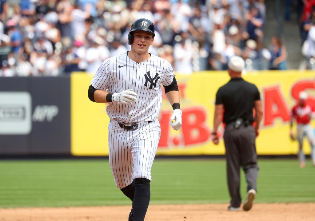 Ben Rice (93) solo home run during the fifth inning when the New York Yankees played the Cincinnati Reds Thursday, July 4, 2024.