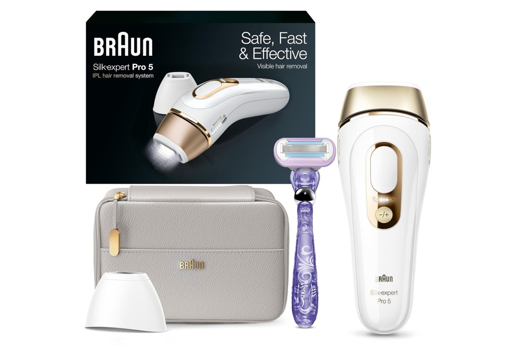 Braun IPL long-lasting laser hair removal device next to its case