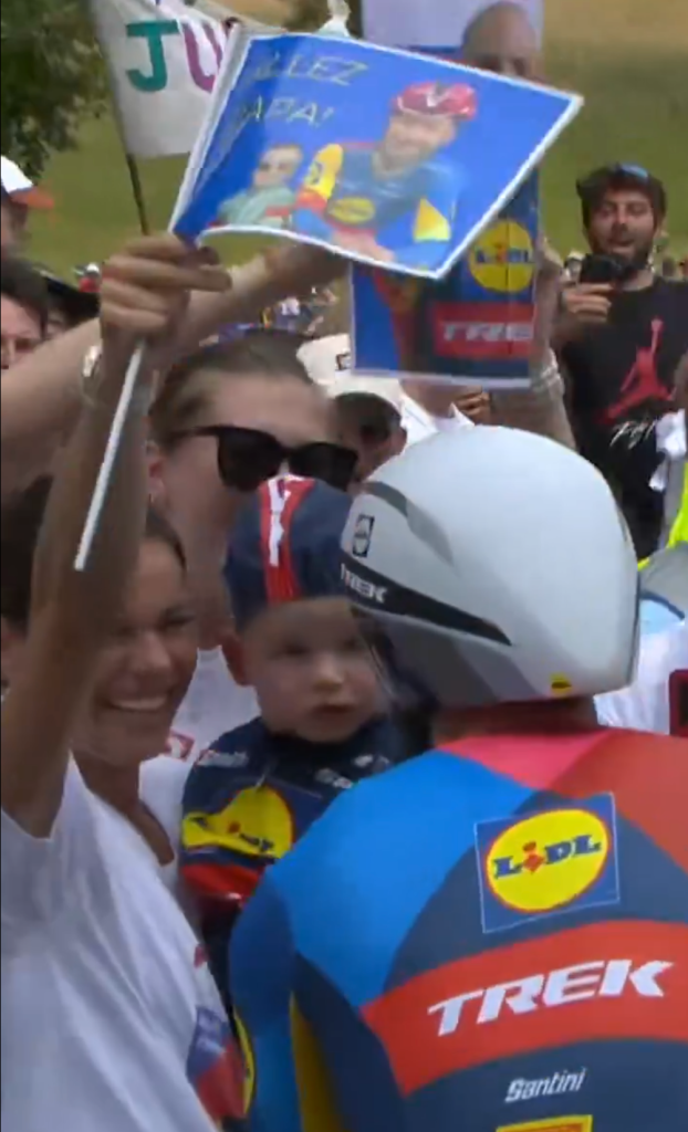 Julien Bernard greeted his wife and young son. 