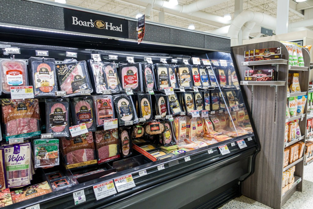 Display case filled with Boar's Head deli meats at a Publix grocery store in Athens, Georgia