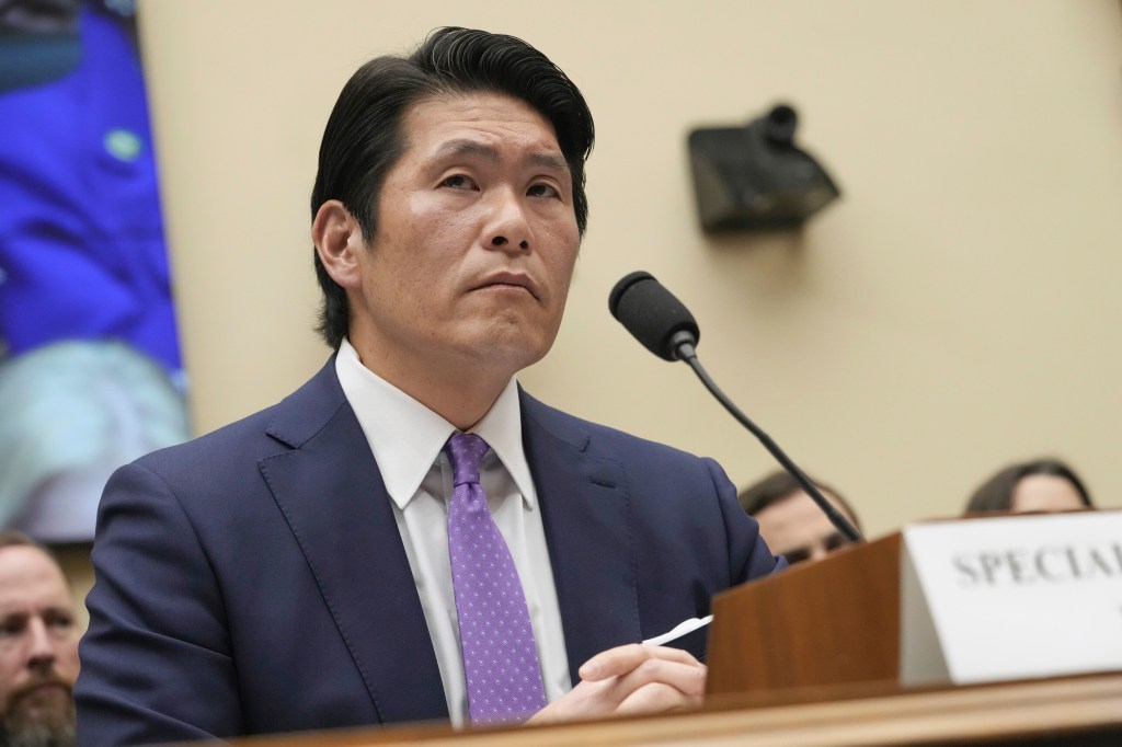 Department of Justice Special Counsel Robert Hur listens during a House Judiciary Committee hearing, March 12, 2024, on Capitol Hill in Washington.