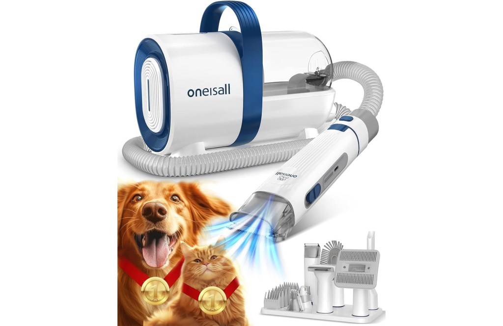 oneisall Dog Hair Vacuum & Dog Grooming Kit, Pet Grooming Vacuum with Pet Clipper Nail Grinder, 1.5L Dust Cup Dog Brush Vacuum with 7 Pet Grooming Tools..